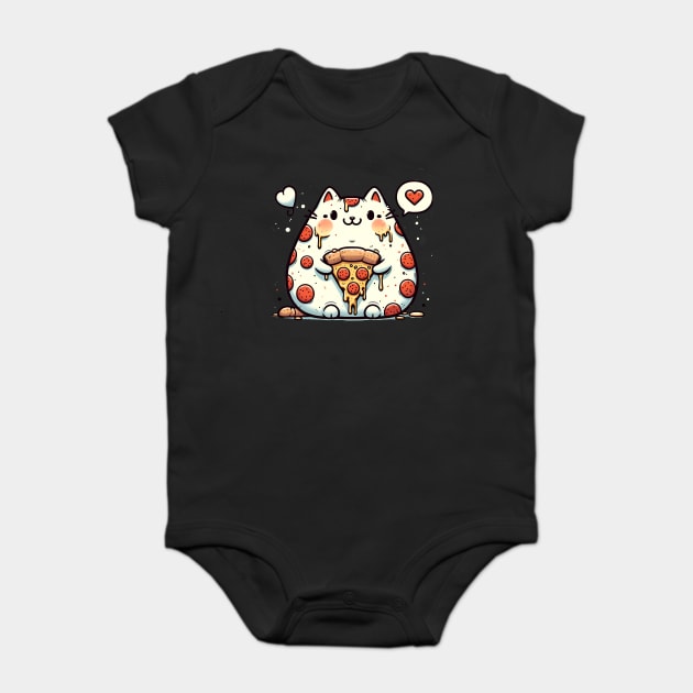 Funny Fat Cat with Pizza Skin, Funny Pizza Lover Baby Bodysuit by logiamerch
